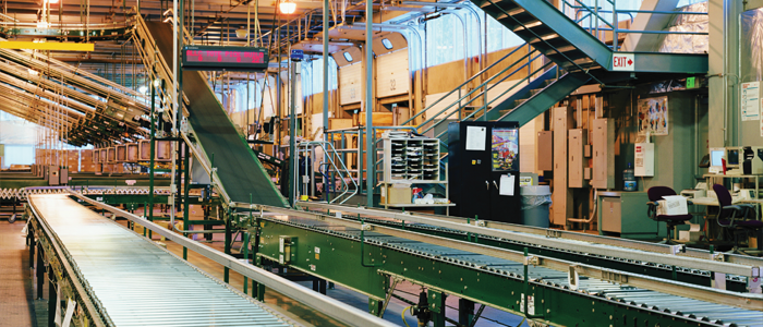 Conveyor belt in a large factory
