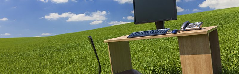 office desk in a meadow.