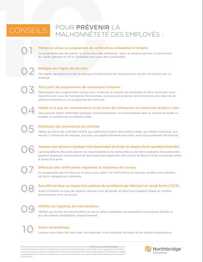 Conseils de Northbridge pour prévenir la malhonnêteté des employés