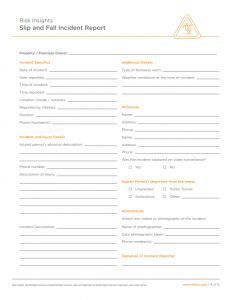 Northbridge Insurance slips and falls incident report template 