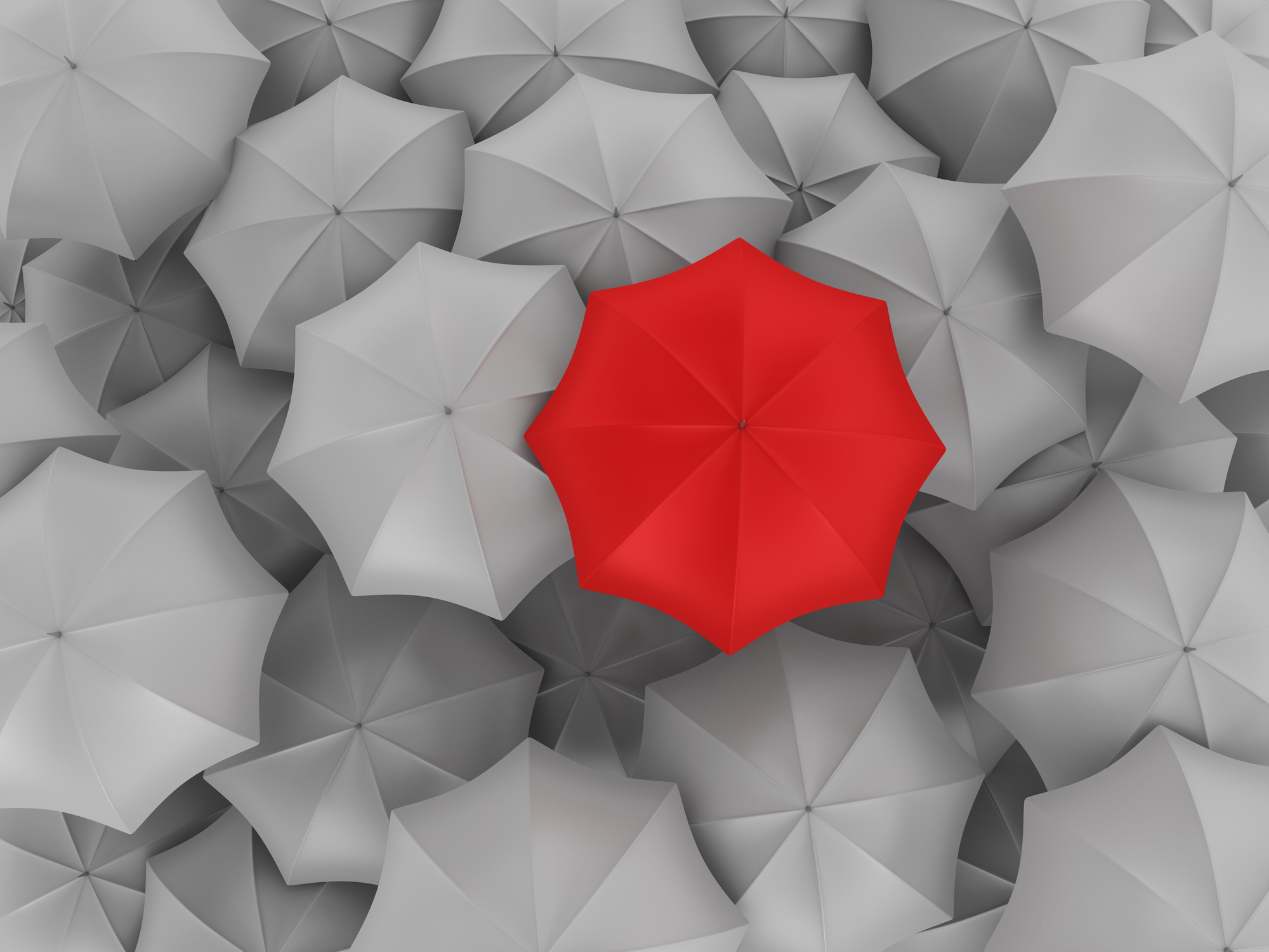 Red Umbrella with Many Gray Ones